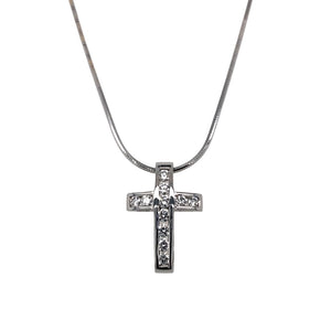 18ct White Gold & Diamond Set Cross 16" Necklace