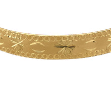 Load image into Gallery viewer, New 9ct Yellow Solid Gold Patterned Bangle with the weight approximately 14 grams and bangle width 8mm. The bangle diameter is 6.5cm
