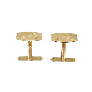 9ct Gold & Diamond Set Engraved Patterned Cufflinks
