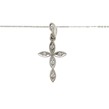 Load image into Gallery viewer, Preowned 9ct White Gold &amp; Diamond Set Cross Pendant on an 18&quot; chain with the weight 2.30 grams. The pendant is 2.8cm long including the bail
