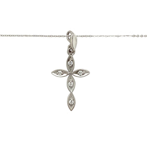 Preowned 9ct White Gold & Diamond Set Cross Pendant on an 18" chain with the weight 2.30 grams. The pendant is 2.8cm long including the bail