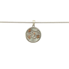 Load image into Gallery viewer, Preowned 925 Silver with 9ct Rose Gold Clogau &amp; Mother of Pearl Clogau Tree of Life Pendant on an adjustable 19&quot;, 21&quot; - 23&quot; Clogau curb chain with the weight 6.10 grams. The pendant is 2.5cm long including the bail
