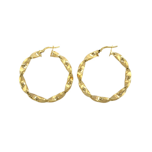New 9ct Gold 37mm Plain Twisted Creole Earrings