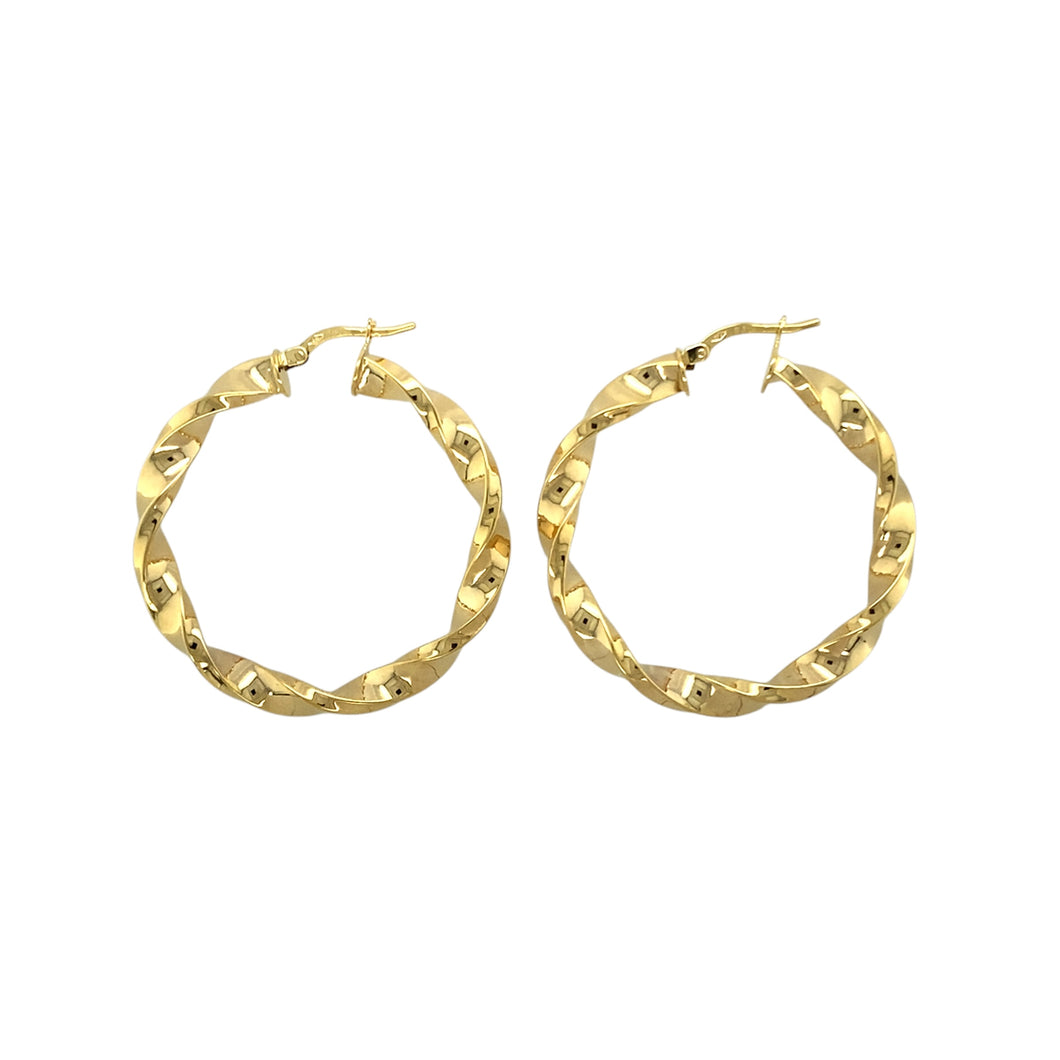 New 9ct Gold 37mm Plain Twisted Creole Earrings