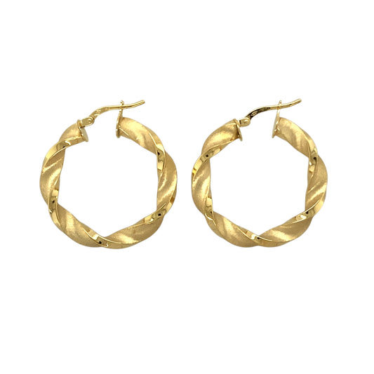 New 9ct Gold 28mm Satin Twisted Creole Earrings
