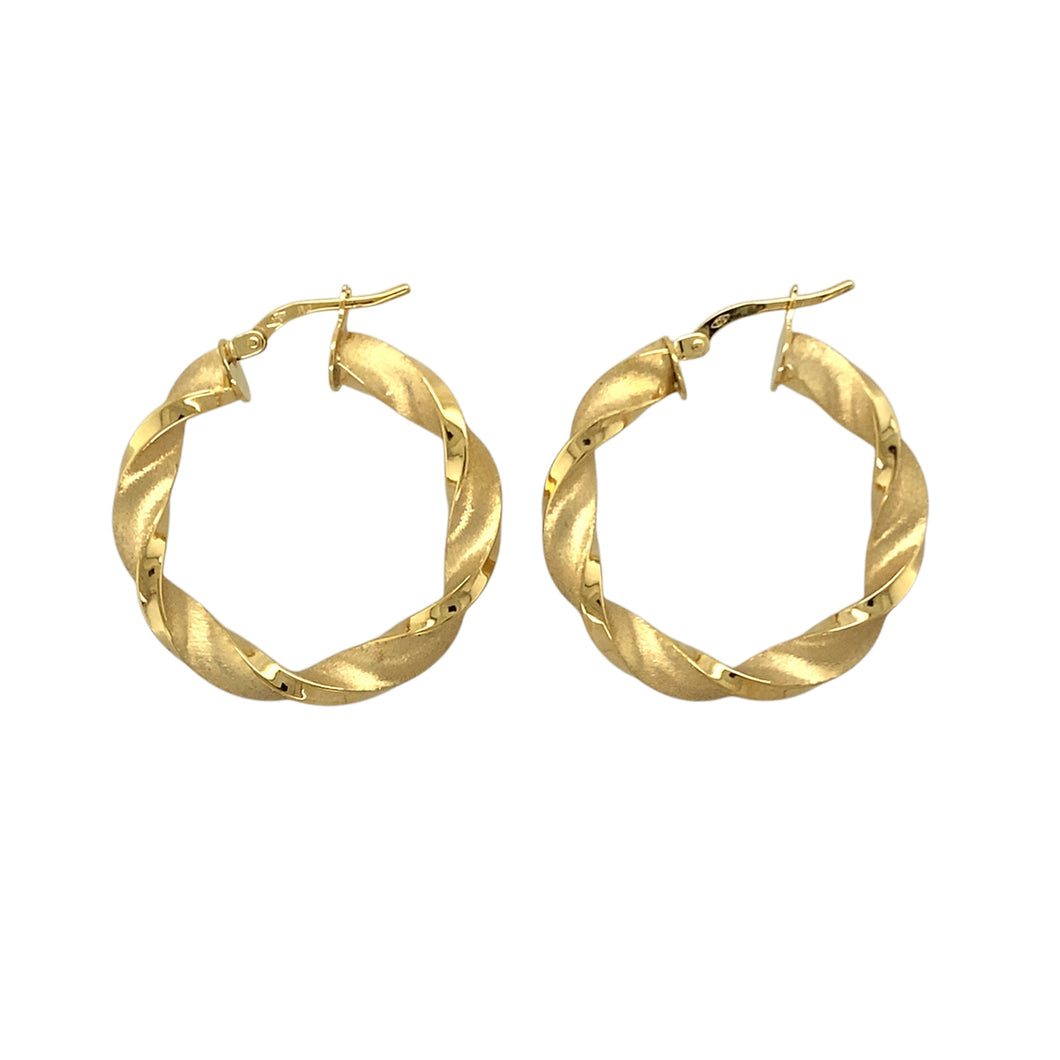 New 9ct Gold 28mm Satin Twisted Creole Earrings