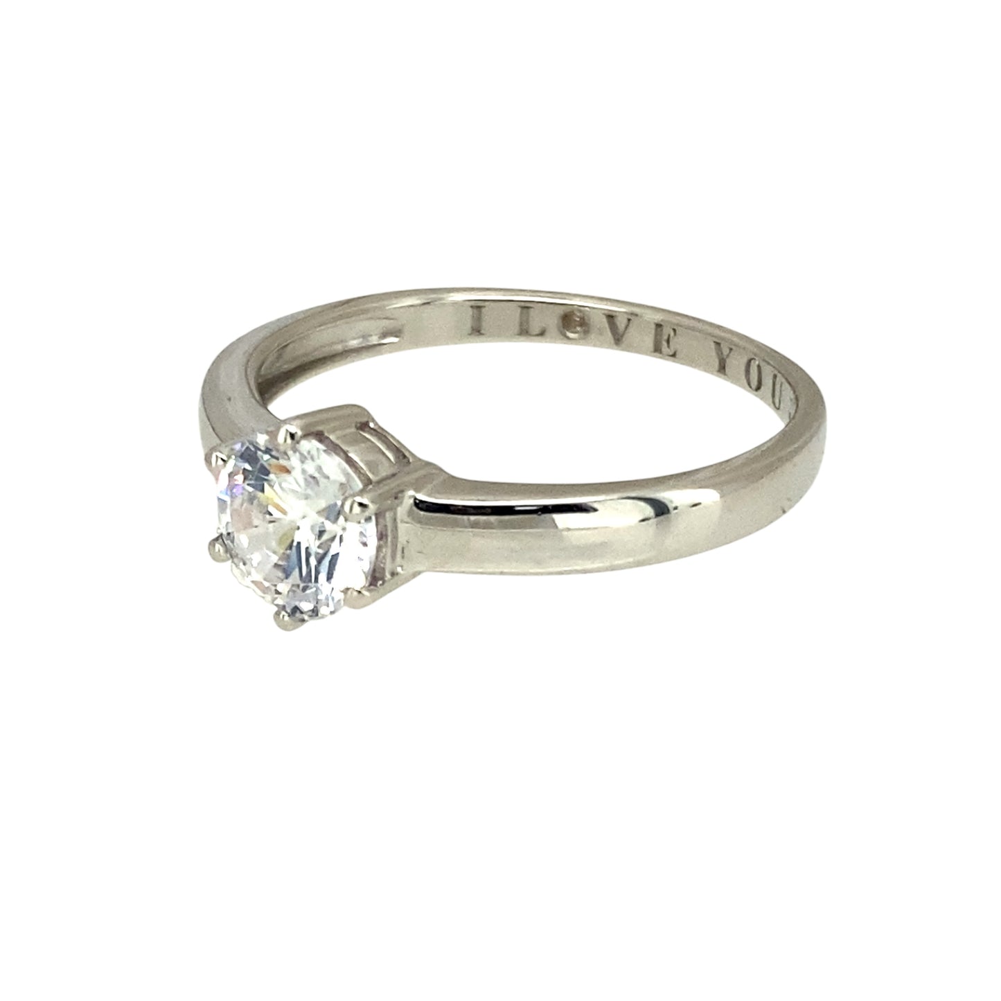 Preowned 9ct White Gold & Cubic Zirconia Set Solitaire Ring in size O with the weight 2 grams. The stone is 6mm diameter
