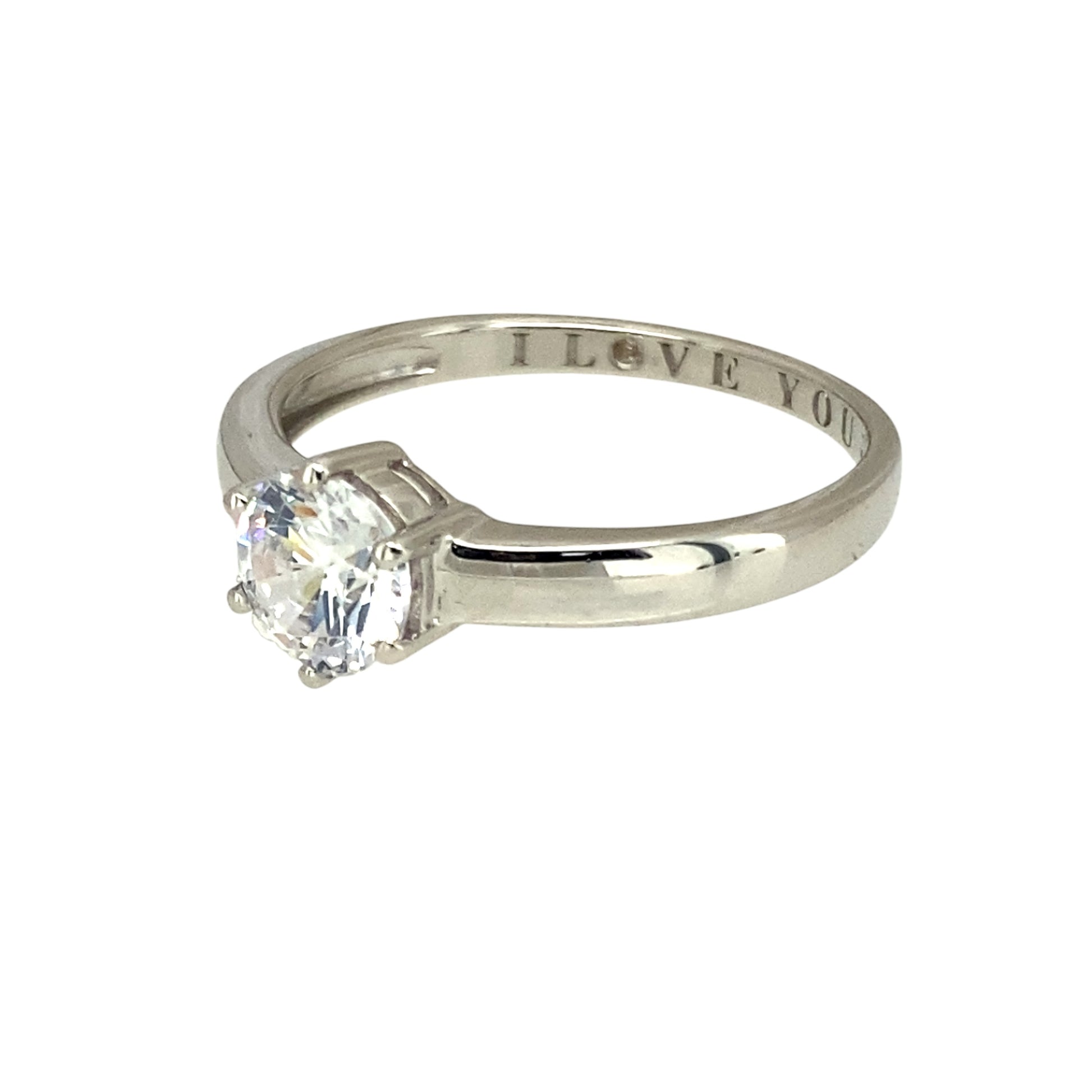 Preowned 9ct White Gold & Cubic Zirconia Set Solitaire Ring in size O with the weight 2 grams. The stone is 6mm diameter
