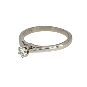 Preowned Platinum & Diamond Set Solitaire Ring in size K with the weight 3.70 grams. The diamond is approximately 0.15ct of diamond content in total
