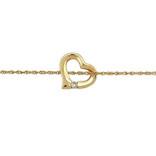 Load image into Gallery viewer, Preowned 9ct Yellow Gold &amp; Diamond Set Open Heart Pendant on a 16&quot; chain with the weight 2.30 grams. The pendant is 11mm by 12mm
