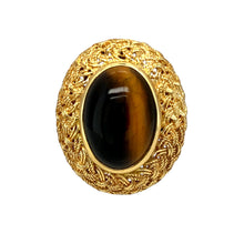 Load image into Gallery viewer, 18ct Gold &amp; Tiger&#39;s Eye Oval Cut Stone Weave Detail Ring
