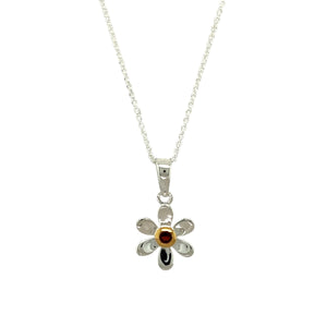 925 Silver & Garnet Set Flower Birthstone 16" - 18" Necklace