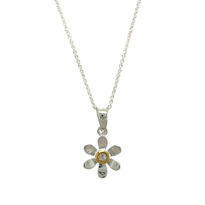 925 Silver & White Topaz Set Flower April Birthstone 16" - 18" Necklace