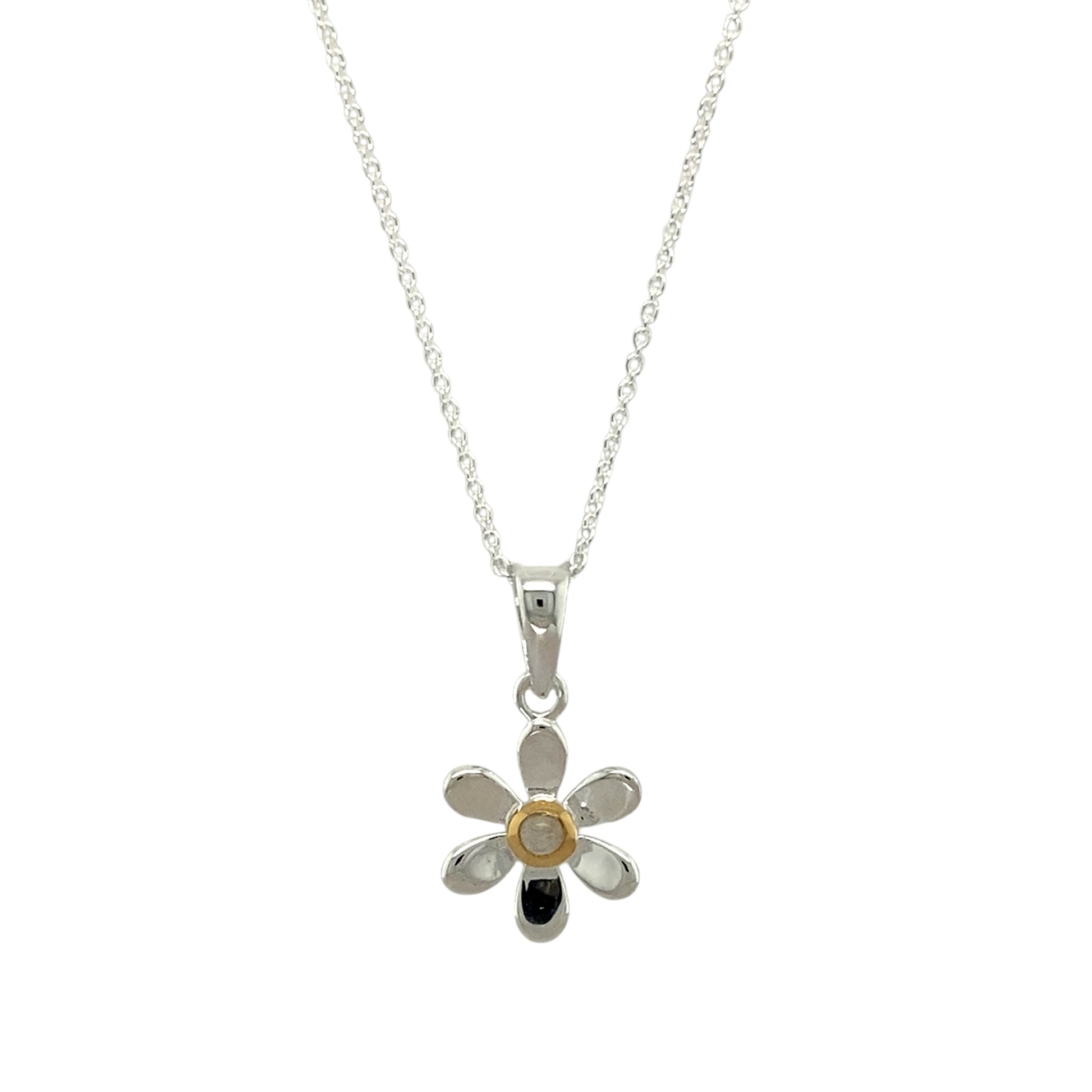 925 Silver & Moonstone Set Flower June Birthstone 16" - 18" Necklace