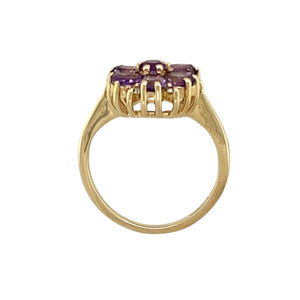9ct Gold Diamond & Amethyst Set Flower Cluster Ring