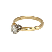 Load image into Gallery viewer, Add a timeless and elegant piece to your jewellery collection with this pre-owned 9ct yellow gold &amp; diamond set solitaire ring, featuring:

Design: A classic solitaire setting, showcasing a single dazzling diamond for understated sophistication.
Material: Crafted in 9-carat yellow gold, offering a warm and polished finish.
Gemstone Detail: Features a brilliant-cut diamond, approximately 0.25ct, enhancing its brilliance and charm.

