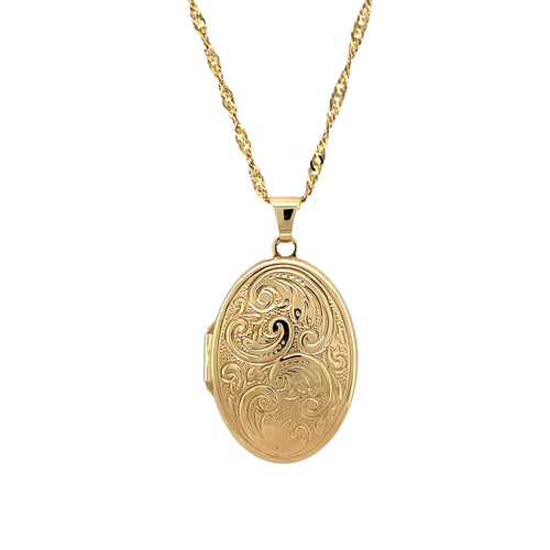 9ct Gold Patterned Oval Locket 20
