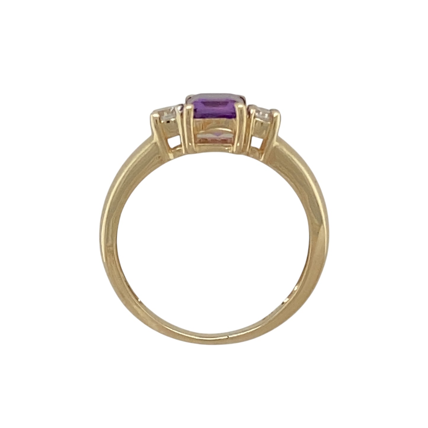 9ct Gold Amethyst & Cubic Zirconia Set Trilogy Ring