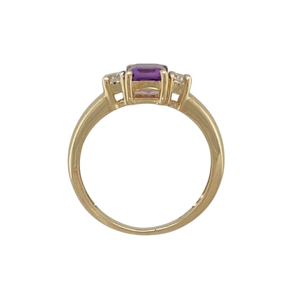 9ct Gold Amethyst & Cubic Zirconia Set Trilogy Ring