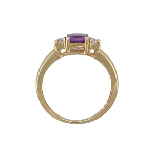9ct Gold Amethyst & Cubic Zirconia Set Trilogy Ring