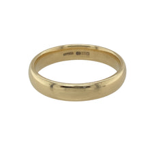 Load image into Gallery viewer, Add a touch of classic elegance to your jewellery collection with this pre-owned 9ct yellow gold 4mm wedding band ring.

Design: A timeless 4mm band, offering a sleek and traditional design that is perfect for daily wear or as a wedding ring.
Material: Made from 9-carat yellow gold, providing a warm, polished finish that complements any style.
Size &amp; Weight: Weighing 4.20 grams, this ring offers a comfortable fit in size R.

