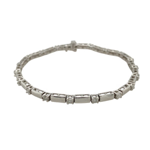 9ct White Gold & Diamond Set Bar 7.25" Bracelet