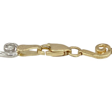 Load image into Gallery viewer, Add unique elegance to your jewellery collection with this pre-owned 14ct yellow and white gold 8&quot; patterned swirl link bracelet, featuring:

Design: A striking swirl link design with alternating yellow and white gold elements, enhanced by intricate patterning for added texture and style.
Material: 14-carat yellow and white gold, offering a luxurious contrast and polished finish.
Size &amp; Weight: Measures 8 inches in length, weighs 5.40 grams, and features a 5mm link width for a bold yet elegant look.

