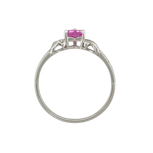9ct White Gold Diamond & Pink Sapphire Set Heart Ring
