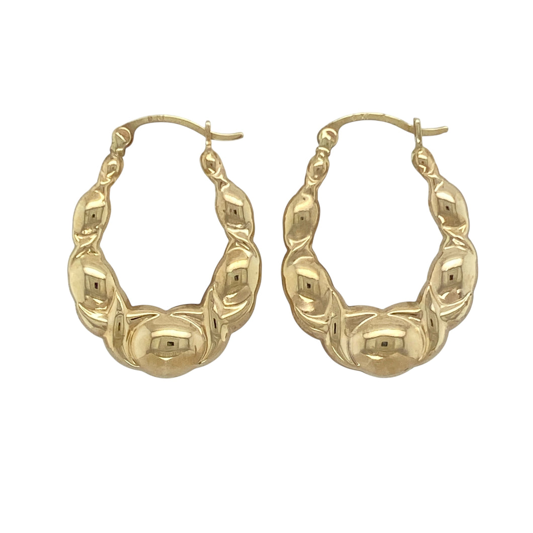 9ct Gold Bubble Style Oval Creole Earrings