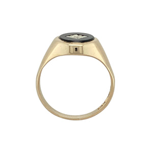 9ct Gold Diamond & Onyx Set Oval Signet Ring