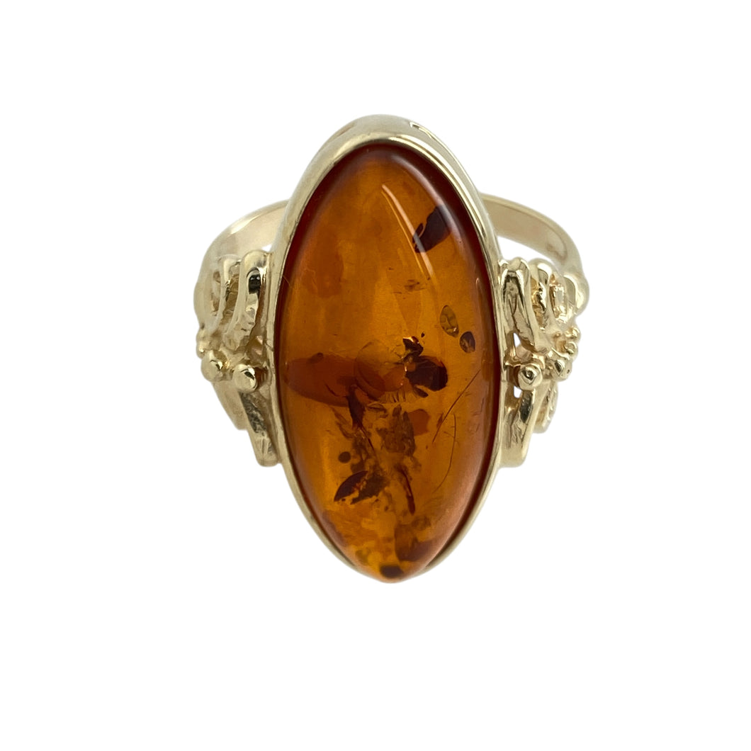 9ct Gold & Amber Set Ring