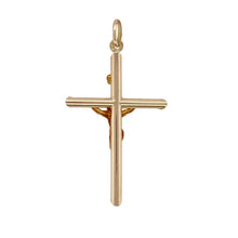 Load image into Gallery viewer, Express your faith with timeless style through this pre-owned 9ct yellow gold crucifix pendant, featuring:

Design: A traditional crucifix design with fine detailing, symbolising devotion, sacrifice, and spiritual strength.
Material: 9-carat yellow gold, offering a warm, polished finish that enhances the sacred design.
Style: Ideal for daily wear or as a cherished religious keepsake—can be paired with a fine or medium-weight chain.
