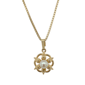 9ct Gold & Pearl Set Flower 18" Necklace