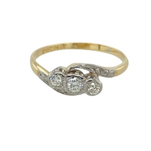 18ct Gold & Platinum Diamond Set Twist Trilogy Ring