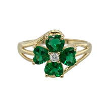 Load image into Gallery viewer, 9ct Gold Green Stone &amp; Cubic Zirconia Set Flower Ring
