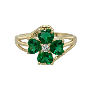 9ct Gold Green Stone & Cubic Zirconia Set Flower Ring