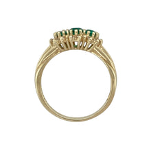 Load image into Gallery viewer, 9ct Gold Diamond &amp; Green Stone Set Trilogy Cluster Ring
