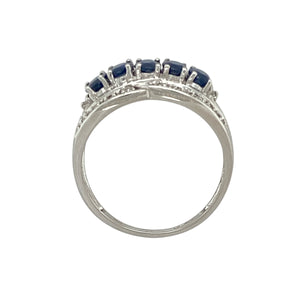 9ct White Gold Diamond & Sapphire Set Crossover Band Ring