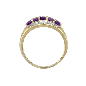 9ct Gold Diamond & Amethyst Set Band Ring