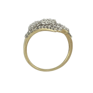 9ct Gold & Diamond Set Triple Flower Cluster Ring