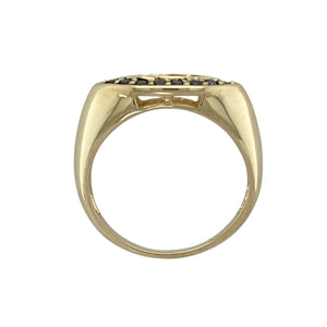 9ct Gold & Black Diamond Set Open Shaped Front Ring