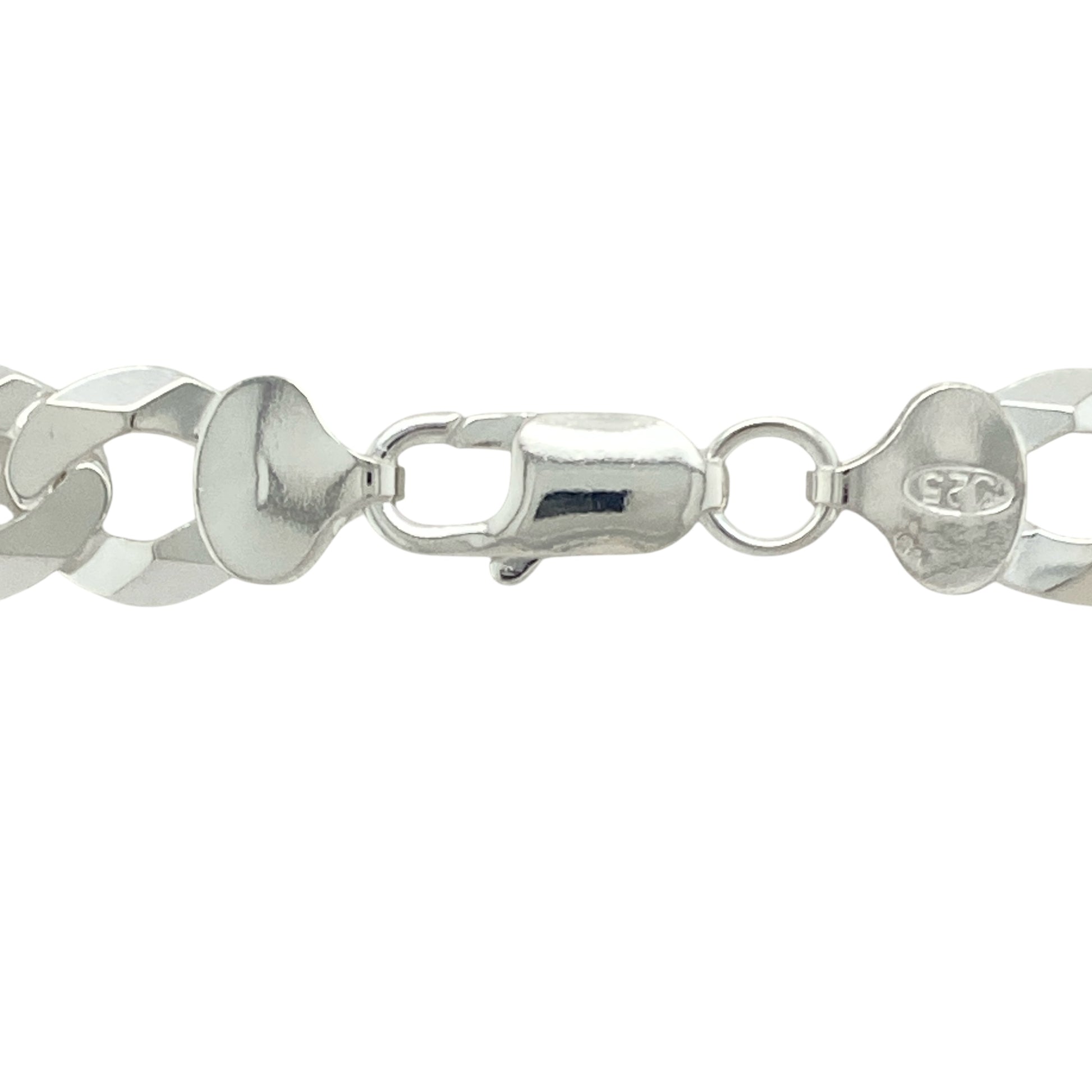 Command attention with this new 925 silver 24" curb chain, offering heavyweight luxury and timeless style in a bold, striking design:

Design: A classic curb link chain featuring wide, flat interlocking links that create a smooth, flexible drape and a powerful, polished appearance.
Material: Crafted from solid 925 sterling silver, the chain boasts a bright, polished finish that enhances its clean lines and bold design.