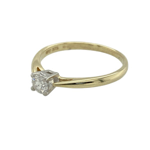 Bring classic sparkle to your collection with this pre-owned 9ct yellow gold diamond set solitaire ring, featuring timeless elegance in a delicate design—perfect for everyday wear, promises, or meaningful gifting.

Design: The ring showcases a single brilliant-cut diamond of approximately 0.17 carats, set in a traditional claw setting to maximise light and brilliance.
