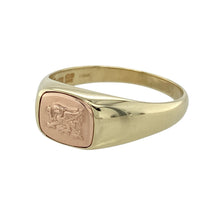 Load image into Gallery viewer, Bring national pride and timeless style to your collection with this pre-owned 9ct yellow and rose gold Clogau Welsh Dragon signet ring, featuring bold symbolism and refined craftsmanship—perfect for heritage-inspired wear or meaningful gifting.

Design: The oval face showcases the iconic Welsh Dragon in rich rose gold, set against a yellow gold background for striking contrast and patriotic detail.

