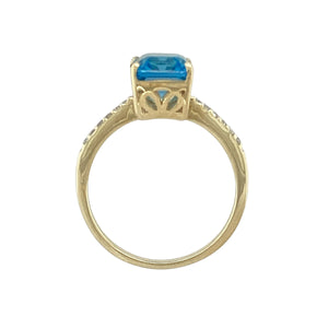 9ct Gold Diamond & Blue Topaz Set Ring