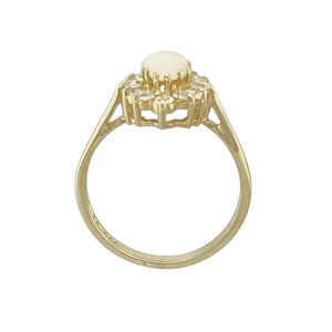 9ct Gold Opalique & Cubic Zirconia Set Marquise Cluster Ring