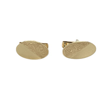Load image into Gallery viewer, Bring refined detail and timeless style to your collection with these pre-owned 9ct yellow gold oval engraved cufflinks, offering a classic accessory with a polished finish—perfect for formal occasions or elegant everyday wear.

Design: Each cufflink features an oval face with subtle engraved detailing, adding a touch of sophistication and texture to a traditional silhouette.
Material: Made from 9-carat yellow gold, the high-polish finish enhances the engraved surface and offers a warm, luxurious shine.

