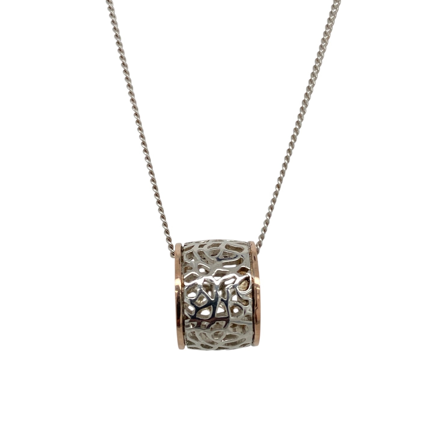 925 Silver Clogau Rose Patterned Barrel 18" Necklace