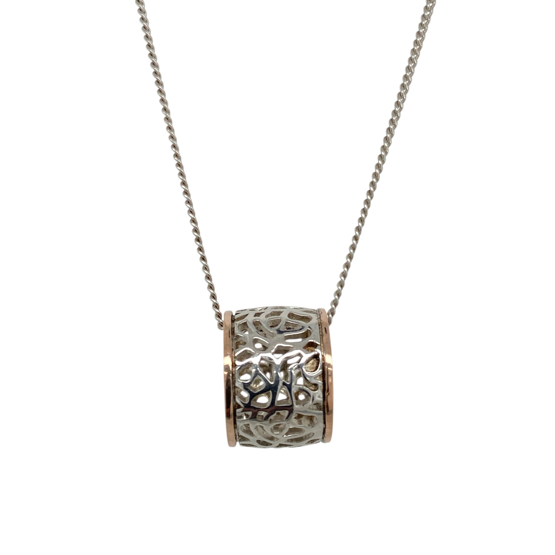 925 Silver Clogau Rose Patterned Barrel 18" Necklace