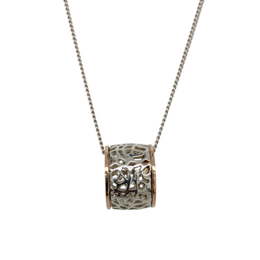 925 Silver Clogau Rose Patterned Barrel 18" Necklace